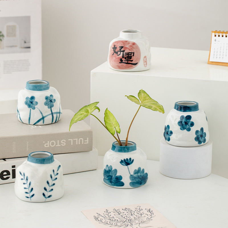 Zen blue and white porcelain bud vase - hand-painted cobalt main view